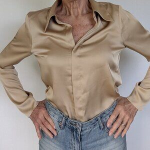 Rachel Zoe gold long sleeve blouse size small.